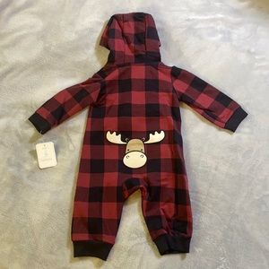 0-3m Newborn Moose Hooded Outfit 1 Piece NEW Red Black